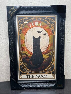 NEW Sapna Shah Halloween Tarot Card ‘The Moon’ with Cat 18”x12” Framed Art